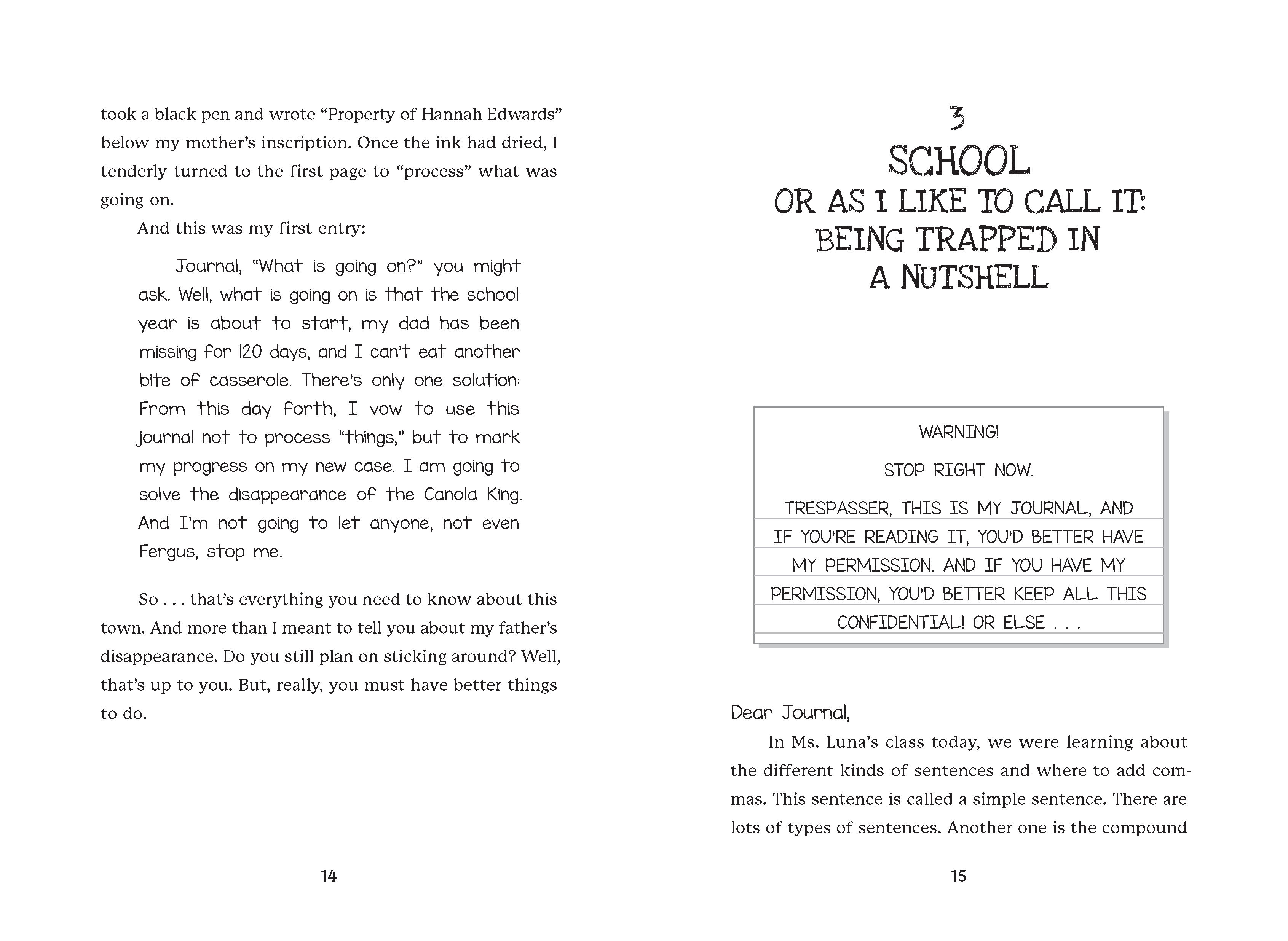 Sample spread of Hannah Edwards Secrets of Riverway from the start of Chapter 3, pages 14 and 15