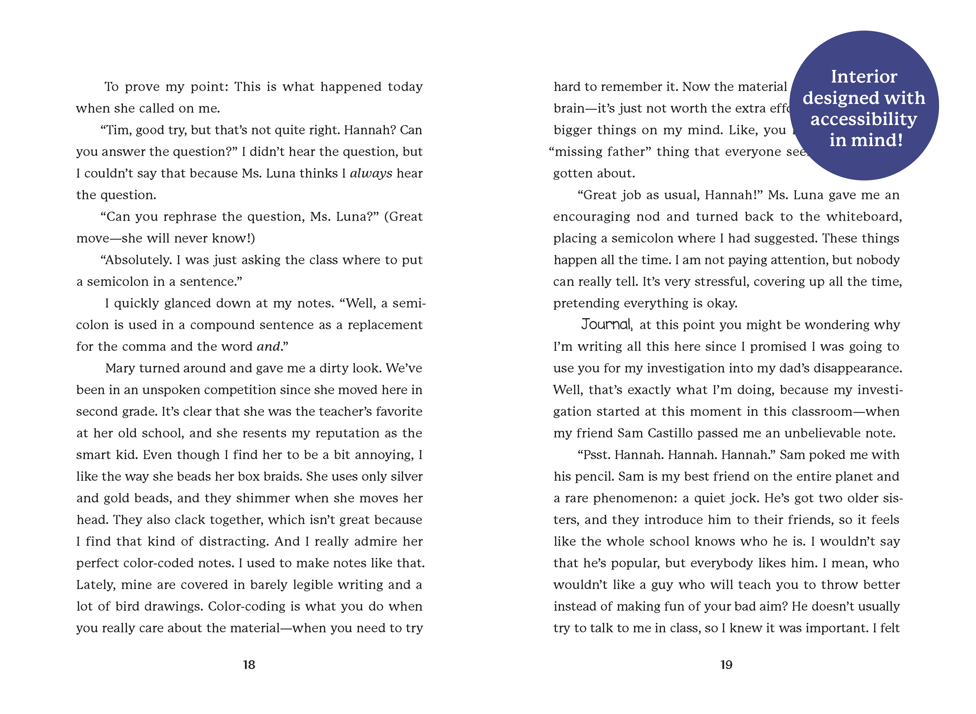 Sample spread of Hannah Edwards Secrets of Riverway from Chapter 3, pages 18 and 19